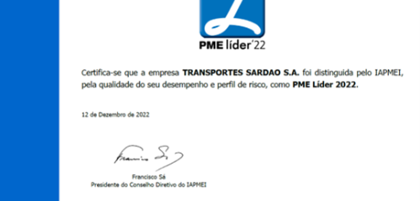 Sardão certifies as PME Leader 2022